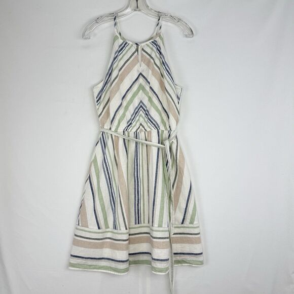 Miami Women's Striped Linen Blend Lined Keyhole Halter Dress Multicolor Size M - Picture 3 of 16